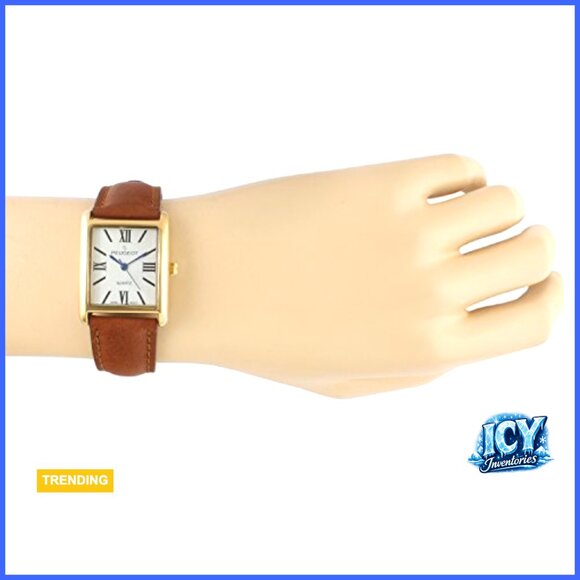 Gold Plated Tank Leather Dress Watch with Roman Numerals Dial main image 7